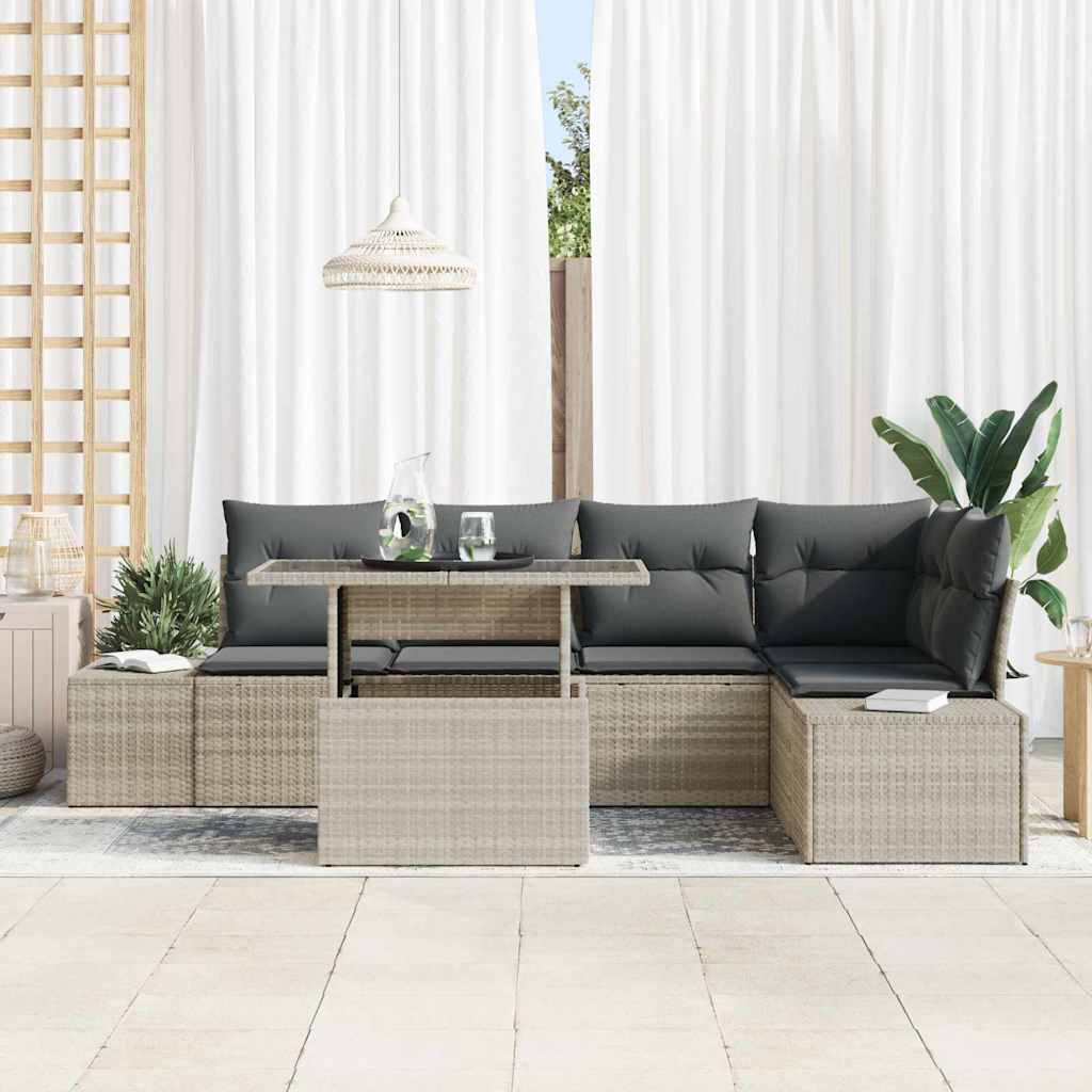 Garten-Sofa-Set mit Speicher 6 pcs Hellgrau Poly Rattan